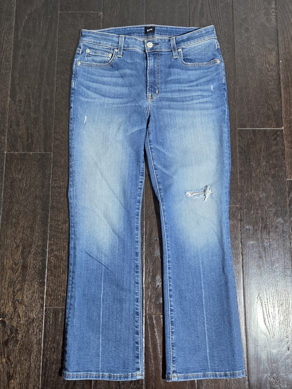 Women’s Blue Distressed Straight-Leg Jeans